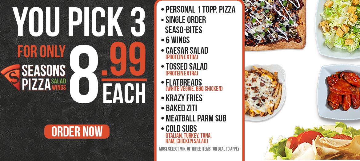 You Pick 3 Menu only $8.99 each